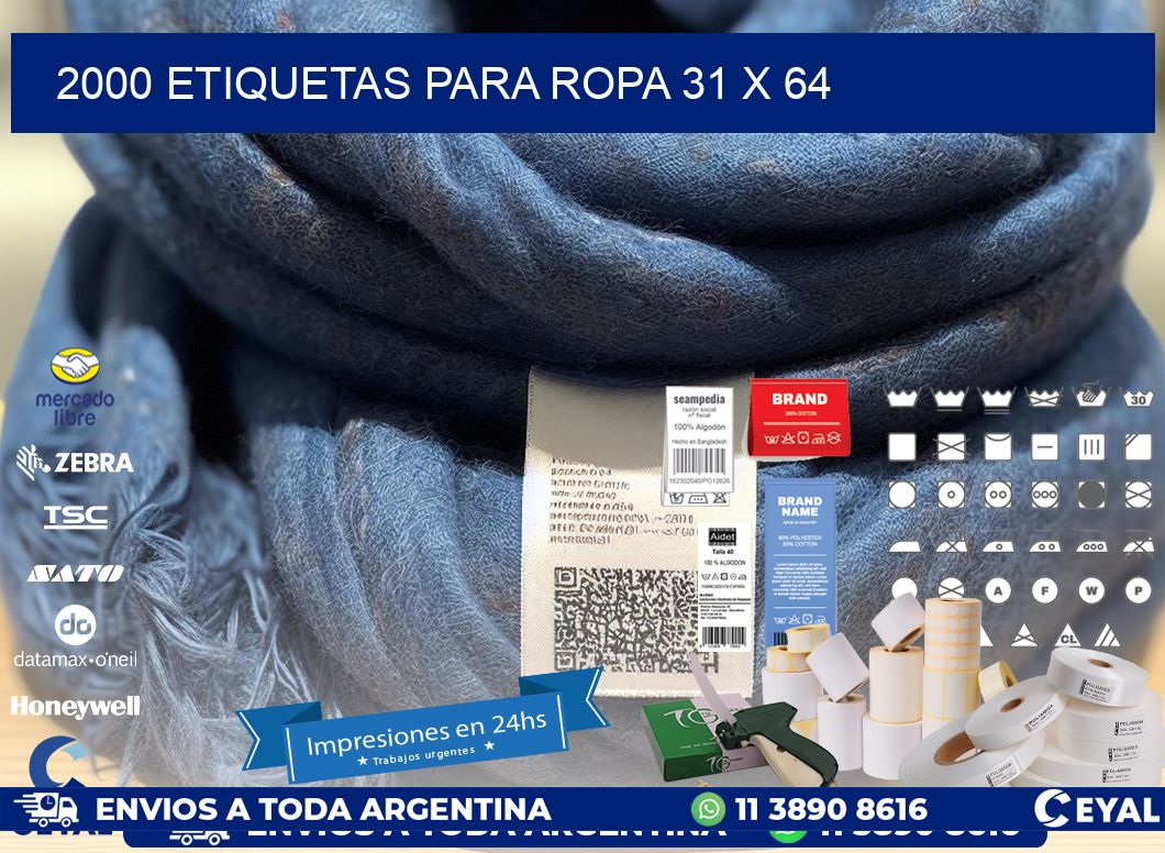 2000 ETIQUETAS PARA ROPA 31 x 64