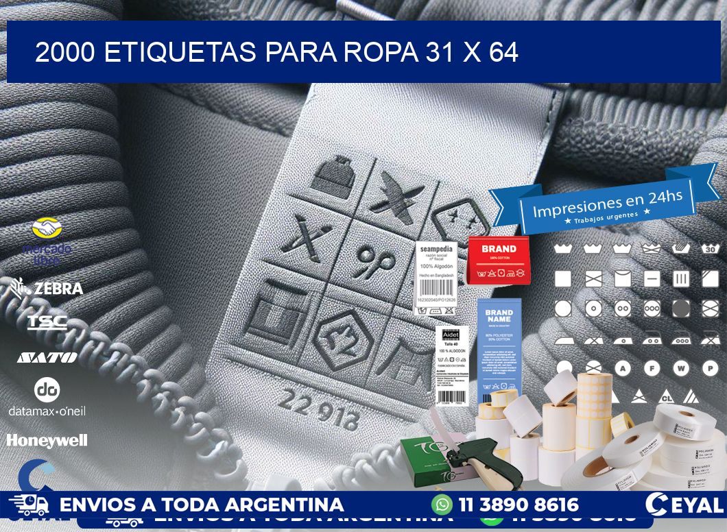 2000 ETIQUETAS PARA ROPA 31 x 64