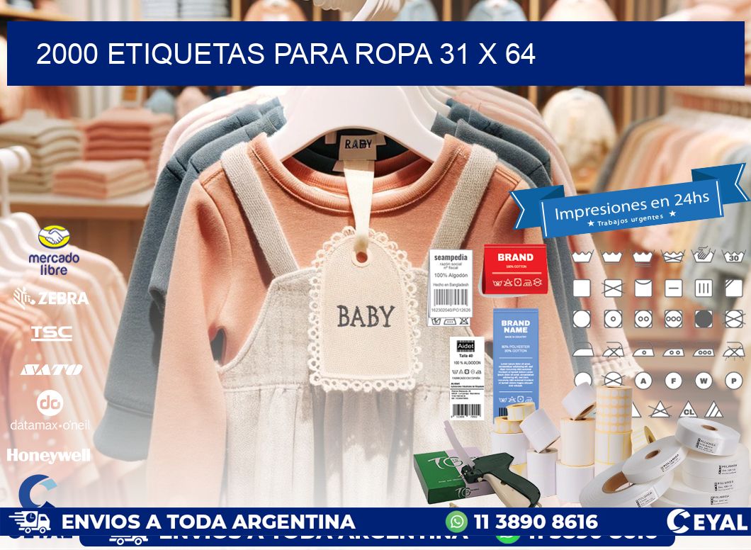 2000 ETIQUETAS PARA ROPA 31 x 64