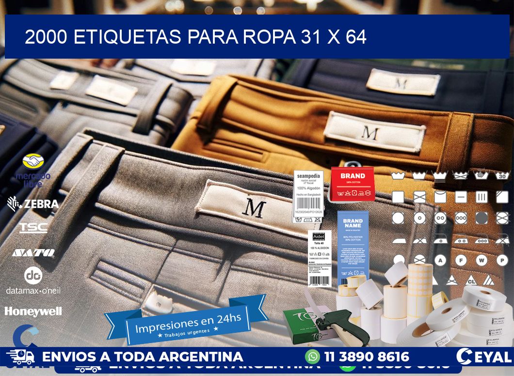 2000 ETIQUETAS PARA ROPA 31 x 64