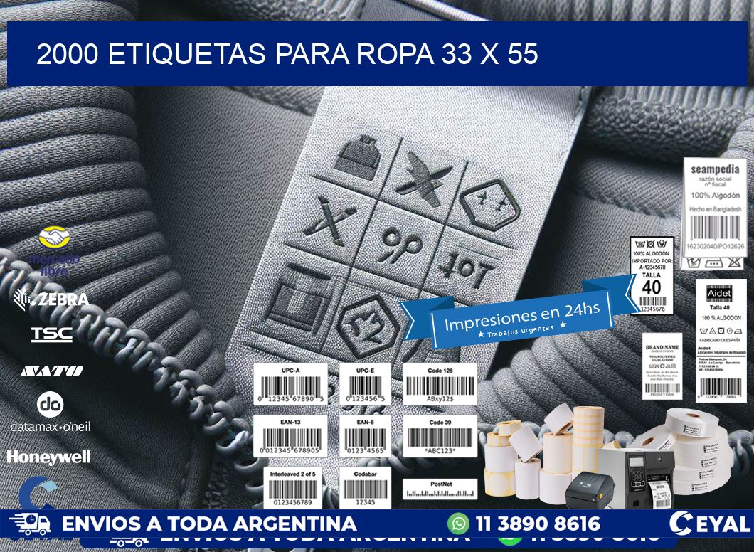 2000 ETIQUETAS PARA ROPA 33 x 55