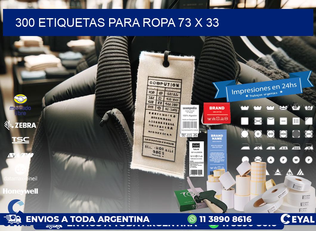 300 ETIQUETAS PARA ROPA 73 x 33