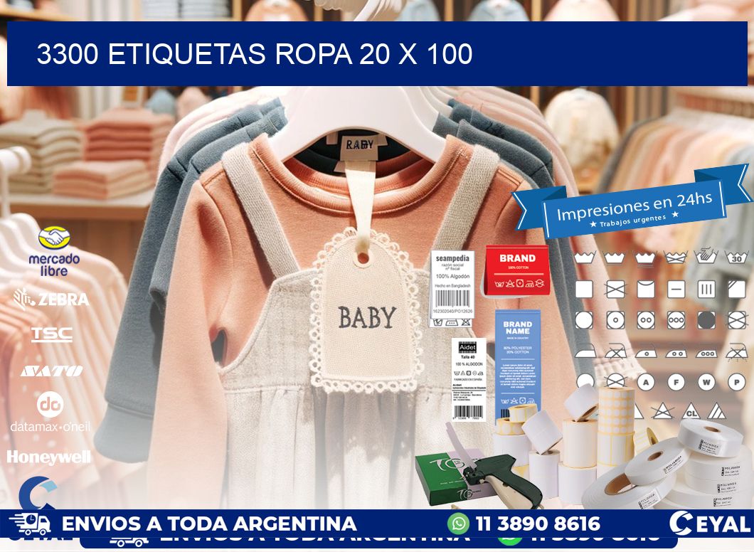 3300 ETIQUETAS ROPA 20 x 100