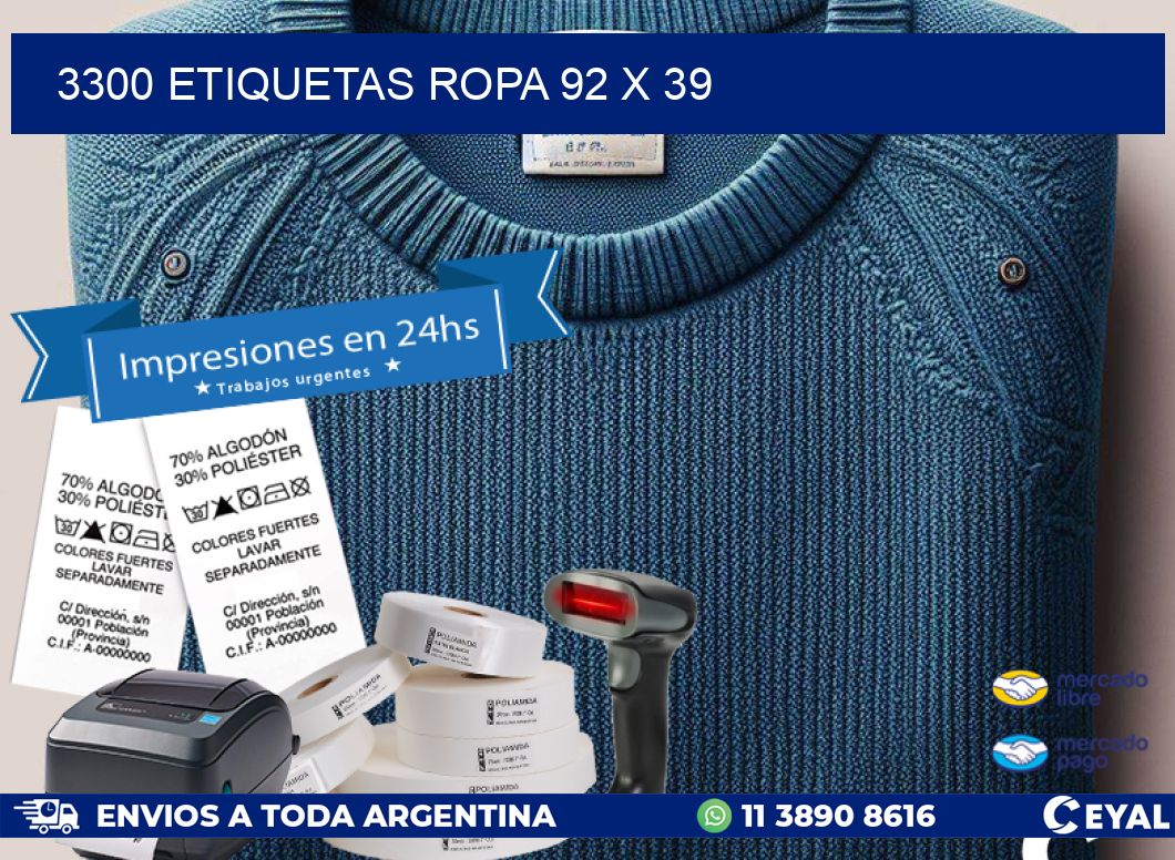 3300 ETIQUETAS ROPA 92 x 39