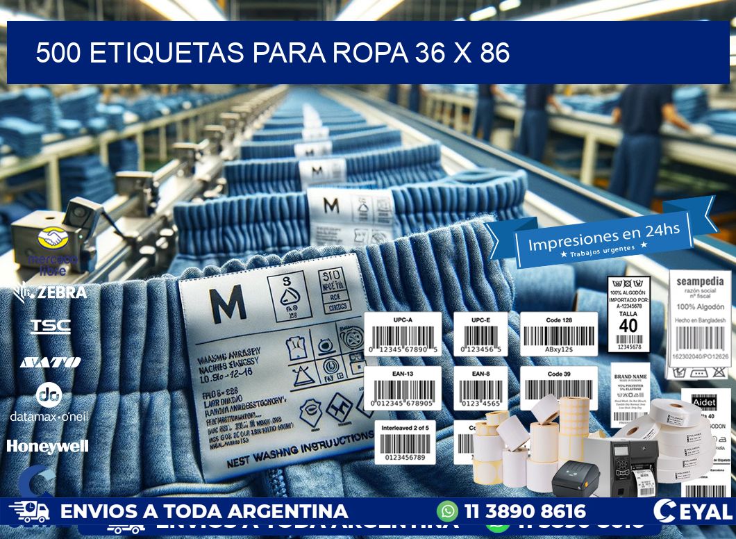 500 ETIQUETAS PARA ROPA 36 x 86