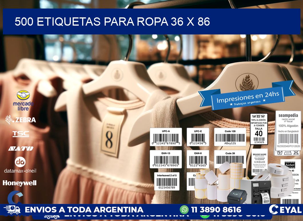 500 ETIQUETAS PARA ROPA 36 x 86