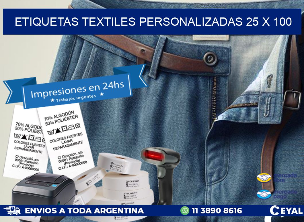 ETIQUETAS TEXTILES PERSONALIZADAS 25 x 100