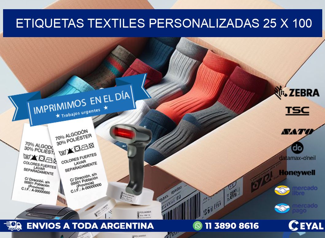 ETIQUETAS TEXTILES PERSONALIZADAS 25 x 100