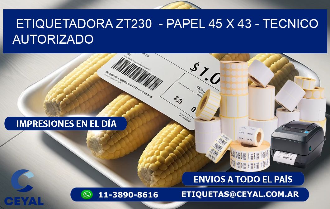ETIQUETADORA ZT230  - PAPEL 45 x 43 - TECNICO AUTORIZADO
