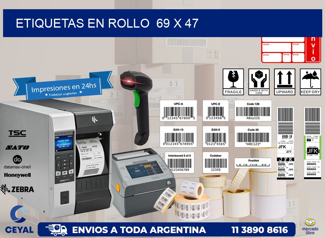 ETIQUETAS EN ROLLO 69 x 47