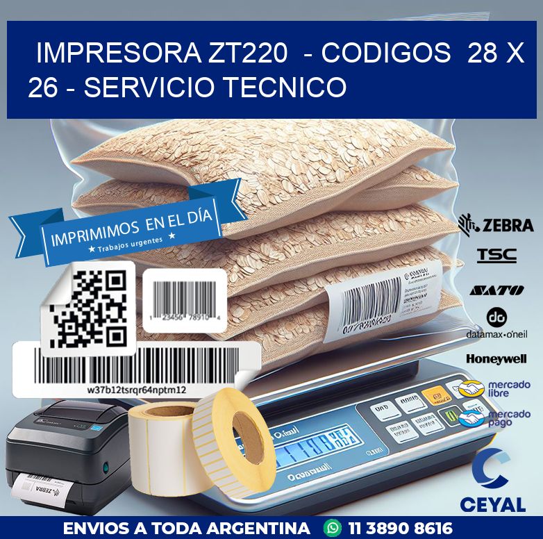 IMPRESORA ZT220  – CODIGOS  28 x 26 – SERVICIO TECNICO