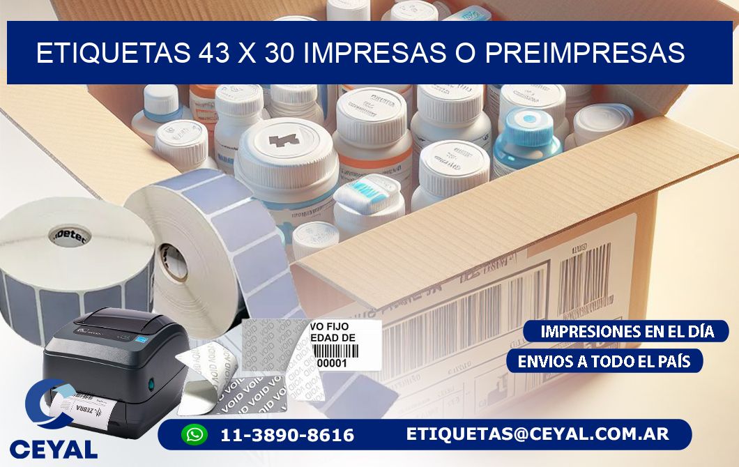 ETIQUETAS 43 x 30 IMPRESAS O PREIMPRESAS