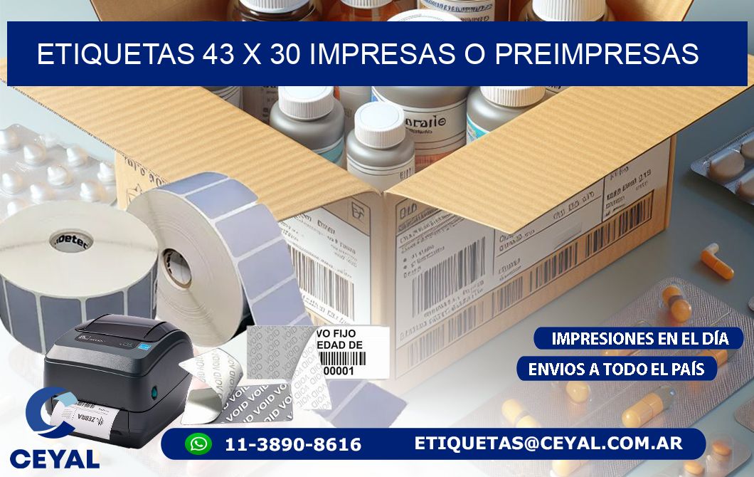 ETIQUETAS 43 x 30 IMPRESAS O PREIMPRESAS