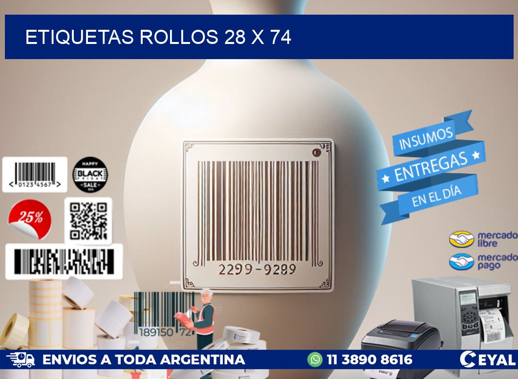 etiquetas rollos 28 x 74
