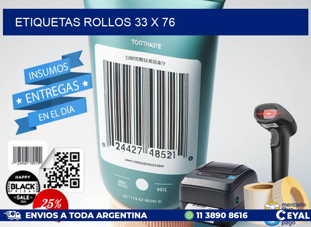 etiquetas rollos 33 x 76