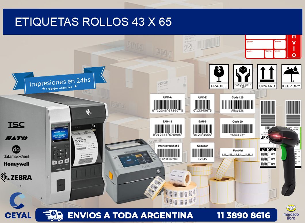 etiquetas rollos 43 x 65