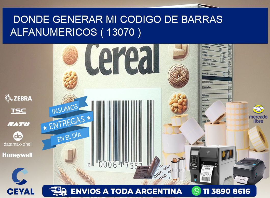 DONDE GENERAR MI CODIGO DE BARRAS ALFANUMERICOS ( 13070 )