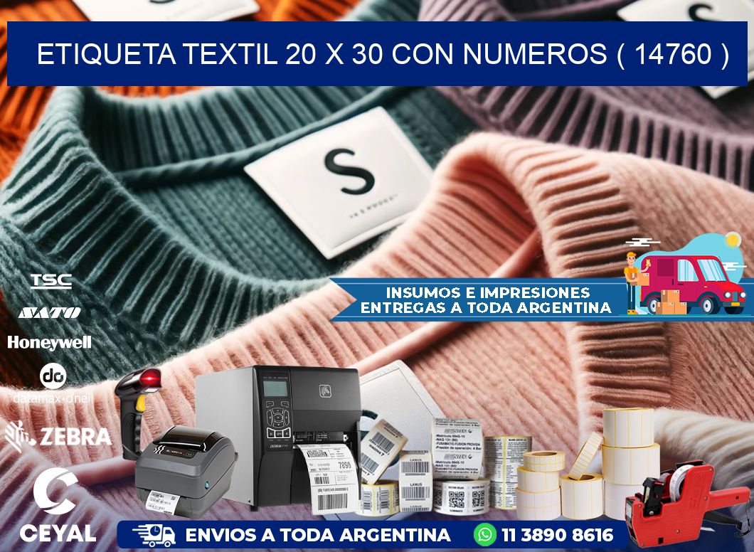 ETIQUETA TEXTIL 20 X 30 CON NUMEROS ( 14760 )