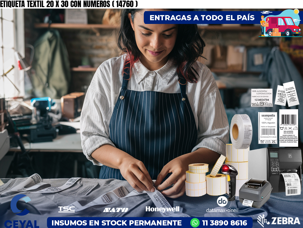 ETIQUETA TEXTIL 20 X 30 CON NUMEROS ( 14760 )