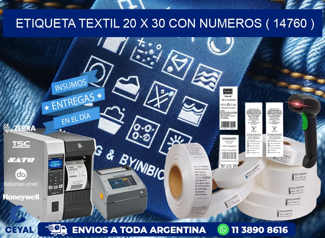 ETIQUETA TEXTIL 20 X 30 CON NUMEROS ( 14760 )