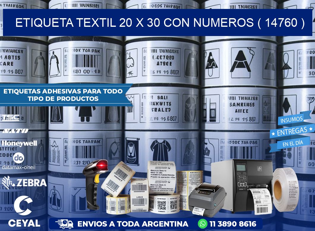 ETIQUETA TEXTIL 20 X 30 CON NUMEROS ( 14760 )