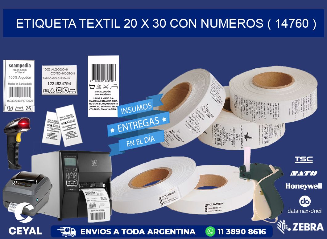 ETIQUETA TEXTIL 20 X 30 CON NUMEROS ( 14760 )