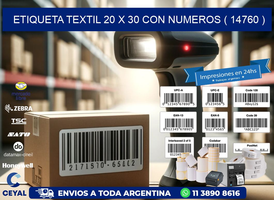 ETIQUETA TEXTIL 20 X 30 CON NUMEROS ( 14760 )