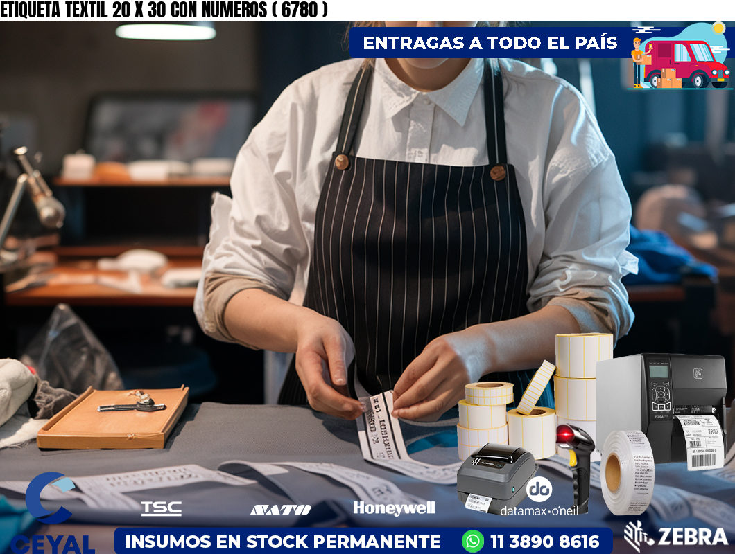 ETIQUETA TEXTIL 20 X 30 CON NUMEROS ( 6780 )