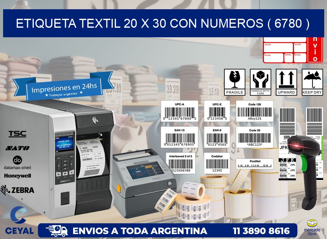 ETIQUETA TEXTIL 20 X 30 CON NUMEROS ( 6780 )