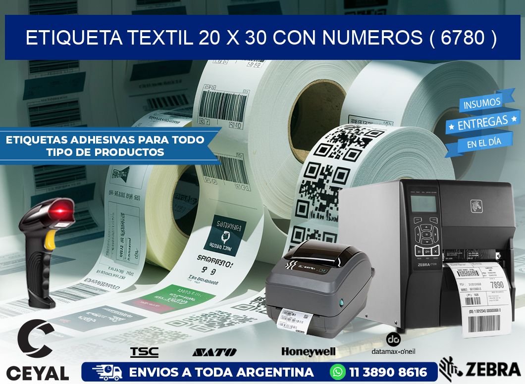 ETIQUETA TEXTIL 20 X 30 CON NUMEROS ( 6780 )