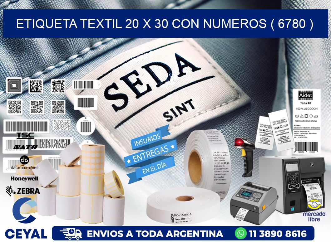 ETIQUETA TEXTIL 20 X 30 CON NUMEROS ( 6780 )