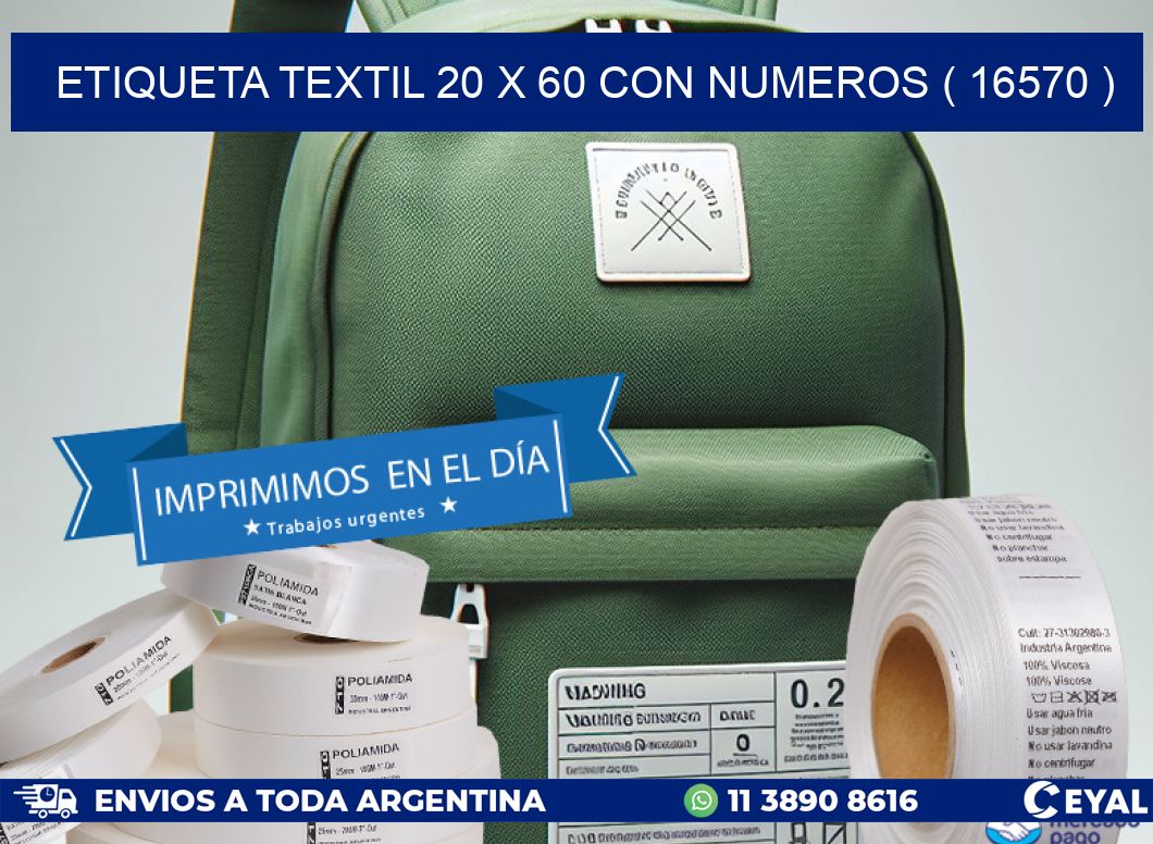 ETIQUETA TEXTIL 20 X 60 CON NUMEROS ( 16570 )
