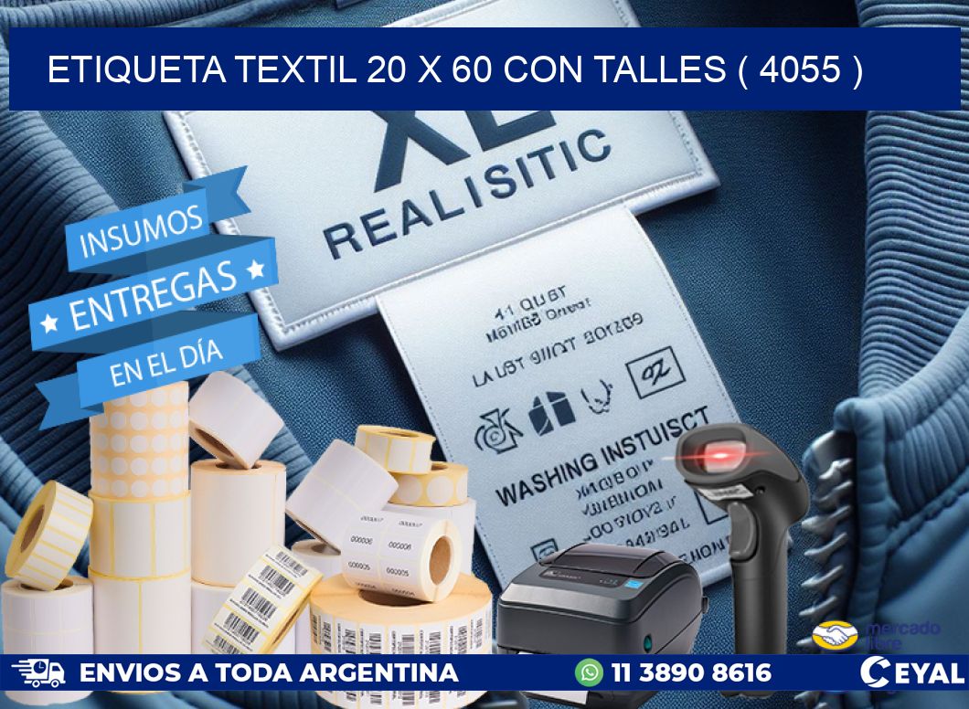 ETIQUETA TEXTIL 20 X 60 CON TALLES ( 4055 )