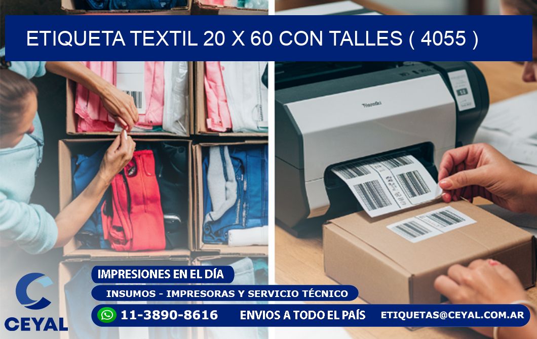 ETIQUETA TEXTIL 20 X 60 CON TALLES ( 4055 )