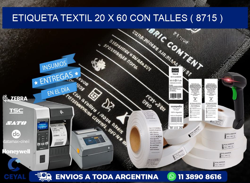 ETIQUETA TEXTIL 20 X 60 CON TALLES ( 8715 )