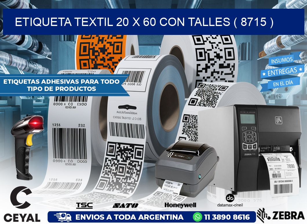 ETIQUETA TEXTIL 20 X 60 CON TALLES ( 8715 )