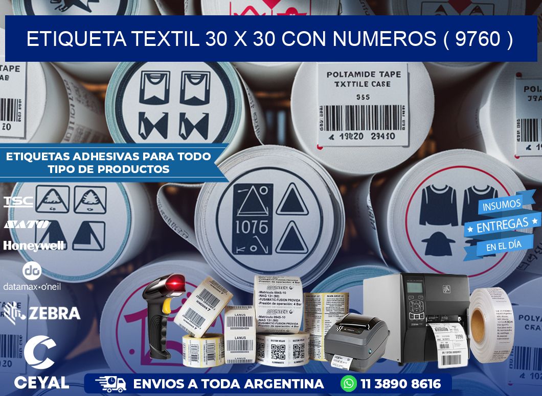 ETIQUETA TEXTIL 30 X 30 CON NUMEROS ( 9760 )