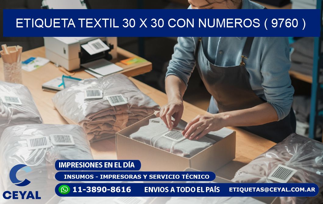 ETIQUETA TEXTIL 30 X 30 CON NUMEROS ( 9760 )
