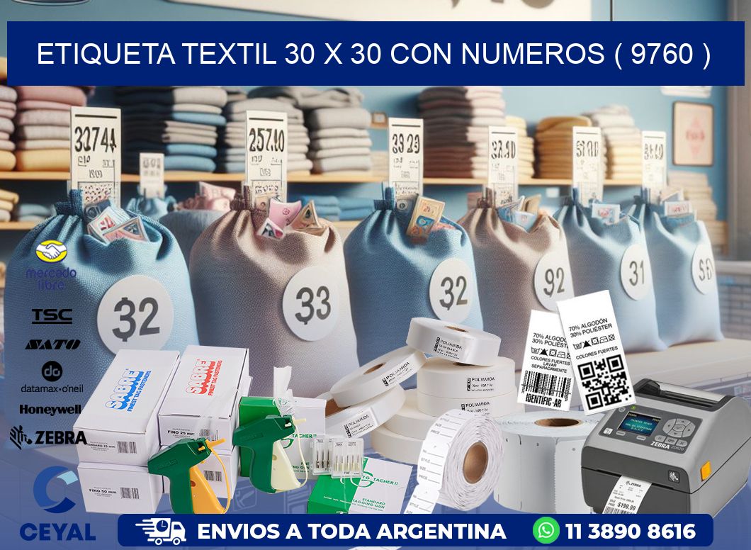 ETIQUETA TEXTIL 30 X 30 CON NUMEROS ( 9760 )
