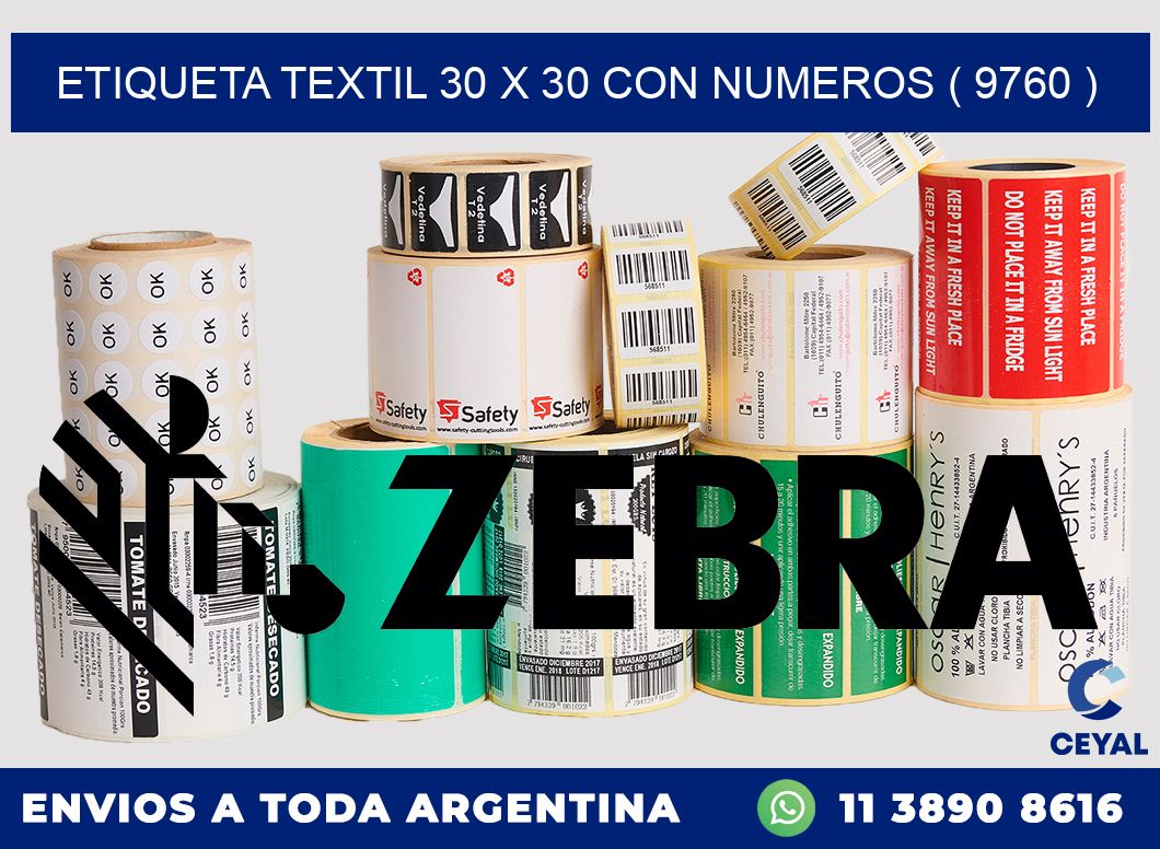 ETIQUETA TEXTIL 30 X 30 CON NUMEROS ( 9760 )