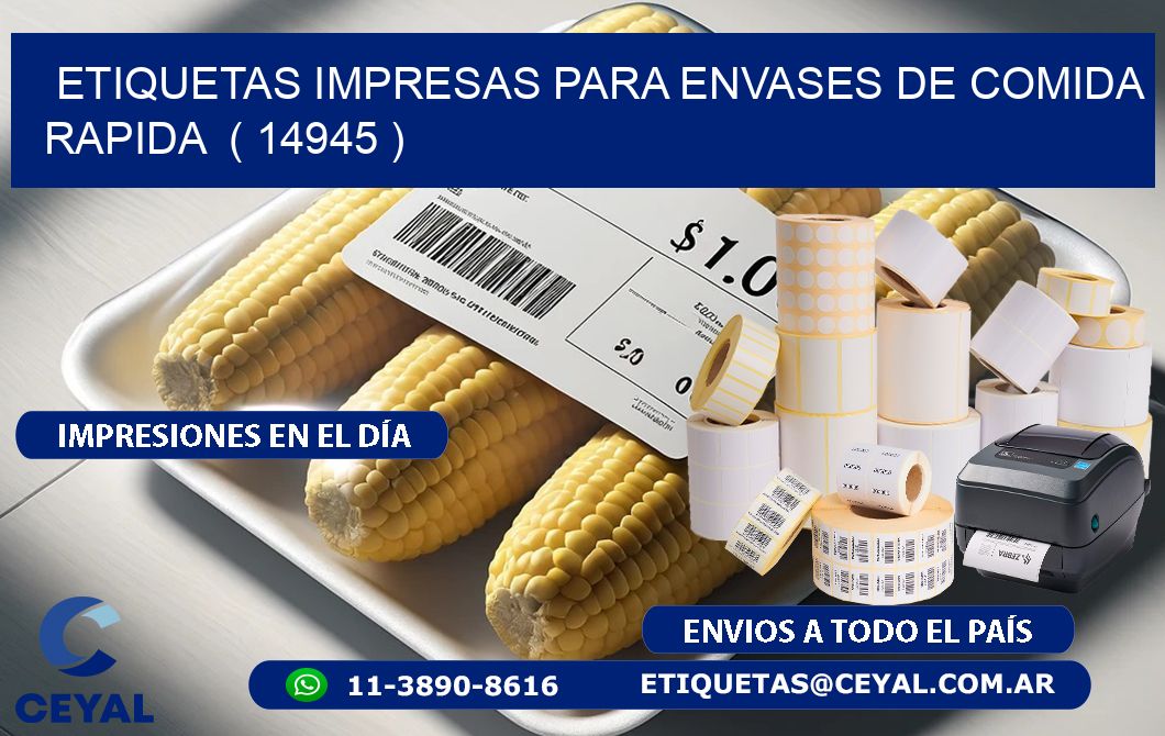 ETIQUETAS IMPRESAS PARA ENVASES DE COMIDA RAPIDA  ( 14945 )
