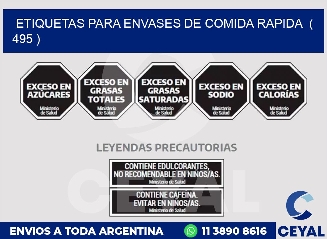 ETIQUETAS PARA ENVASES DE COMIDA RAPIDA  ( 495 )