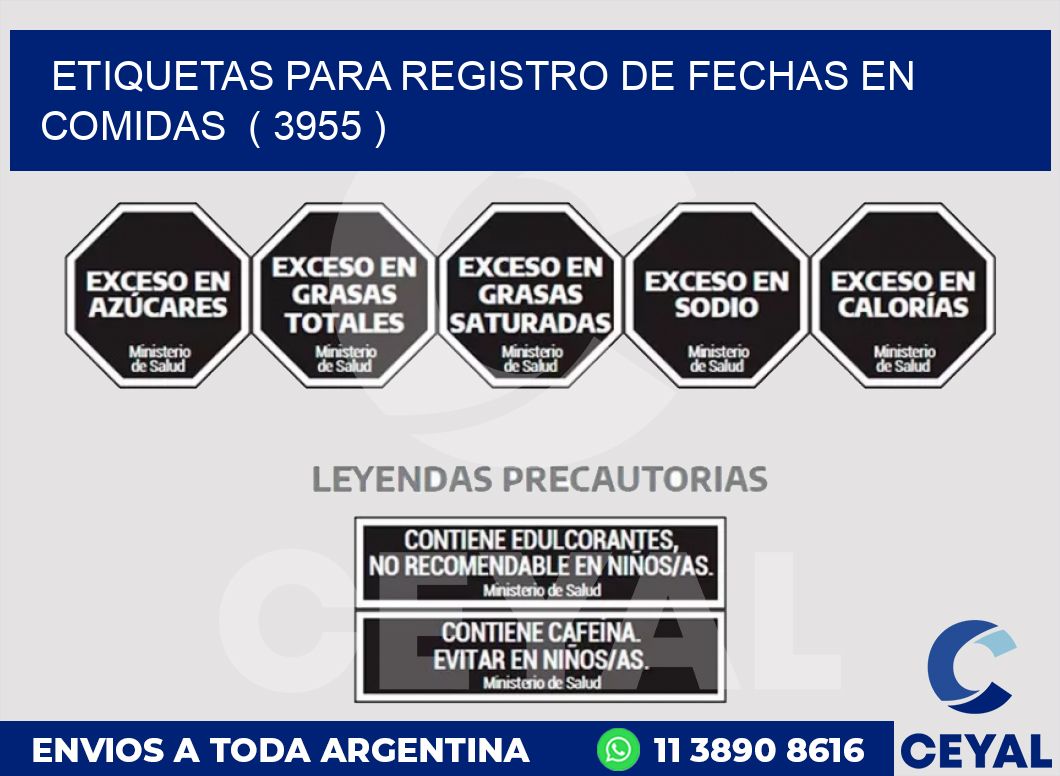ETIQUETAS PARA REGISTRO DE FECHAS EN COMIDAS  ( 3955 )