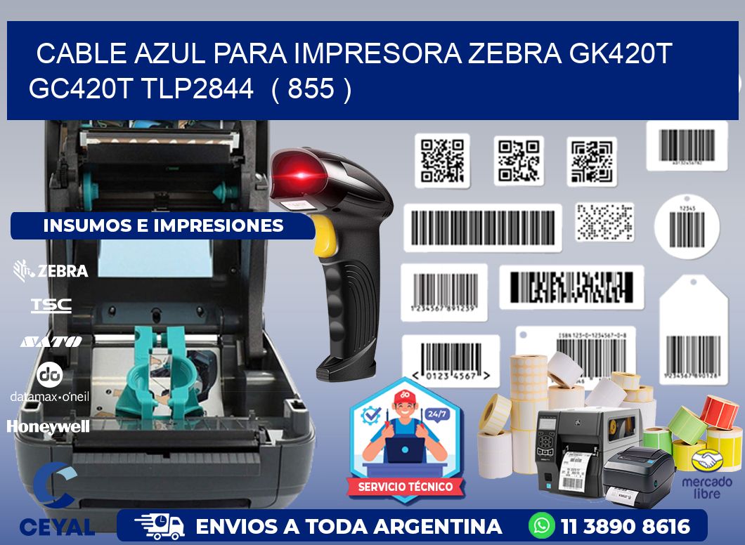 cable azul para impresora zebra GK420T GC420T TLP2844  ( 855 )