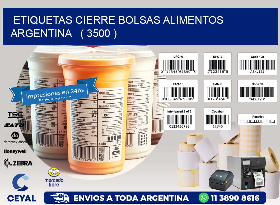 ETIQUETAS CIERRE BOLSAS ALIMENTOS ARGENTINA   ( 3500 )