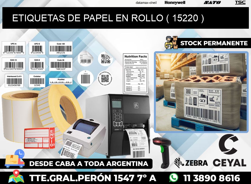 ETIQUETAS DE PAPEL EN ROLLO ( 15220 )