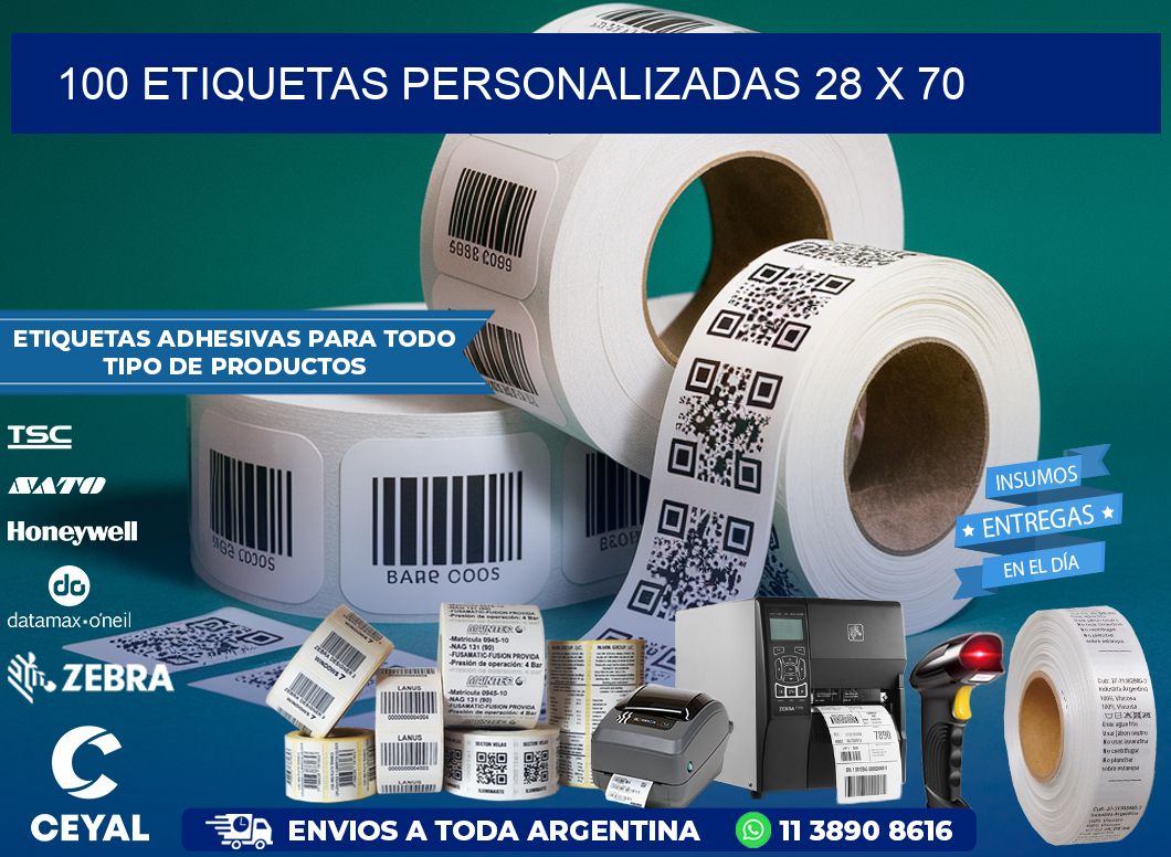 100 ETIQUETAS PERSONALIZADAS 28 x 70