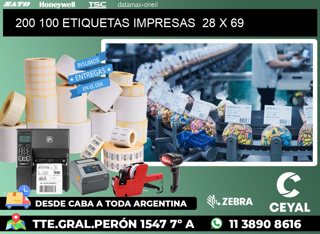 200 100 ETIQUETAS IMPRESAS  28 x 69