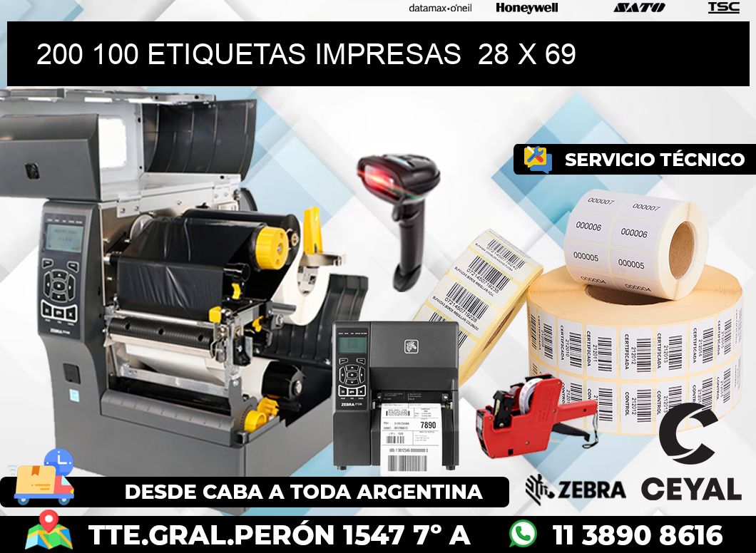 200 100 ETIQUETAS IMPRESAS  28 x 69