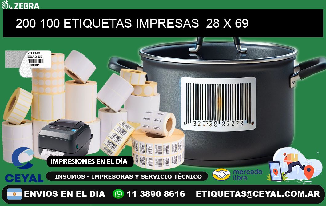 200 100 ETIQUETAS IMPRESAS  28 x 69
